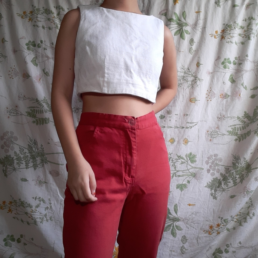 Vintage Red Tapered Mom Jeans